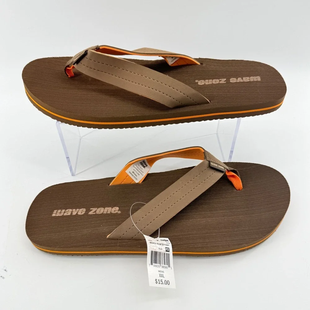 NEW Wave Zone Mens XXL 14 Flip Flops Brown Orange Beach Bum Thong Sandals Summer